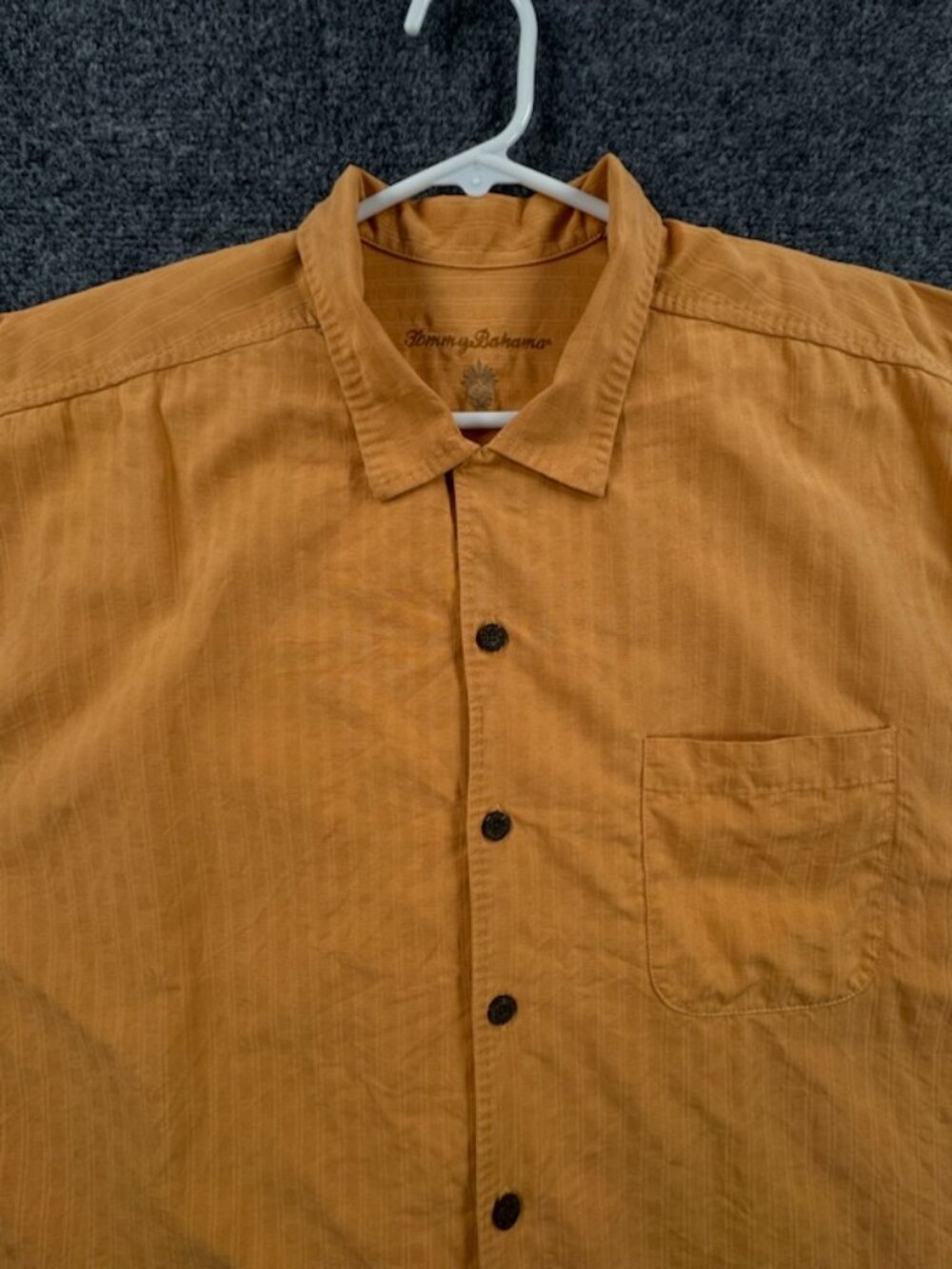 Tommy Bahama Men Short Sleeve Orange XLT Logo Hawaiian All Silk Button Up Pocket